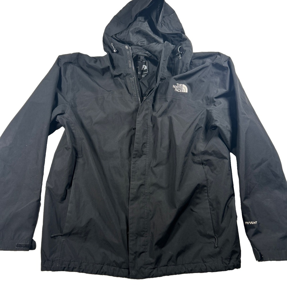 The North Face Jacket Mens Medium Black HyVent Hooded Full Zip Waterproof Read